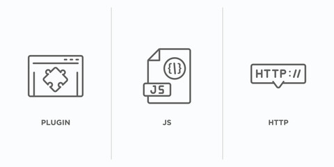 programming outline icons set. thin line icons such as plugin, js, http vector. linear icon sheet can be used web and mobile