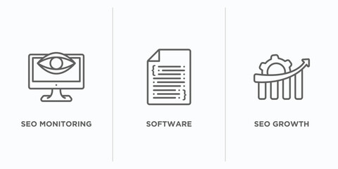 programming outline icons set. thin line icons such as seo monitoring, software, seo growth vector. linear icon sheet can be used web and mobile