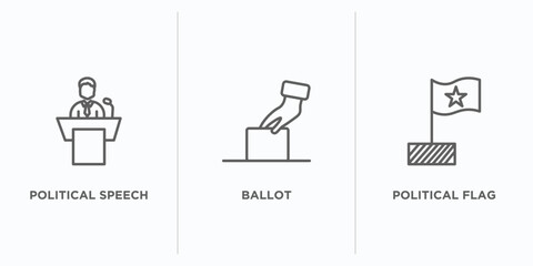 political outline icons set. thin line icons such as political speech, ballot, political flag vector. linear icon sheet can be used web and mobile