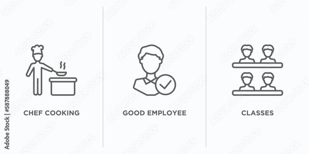 Poster people outline icons set. thin line icons such as chef cooking, good employee, classes vector. linea