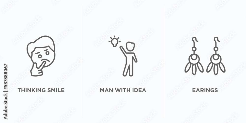 Aufkleber people outline icons set. thin line icons such as thinking smile, man with idea, earings vector. lin