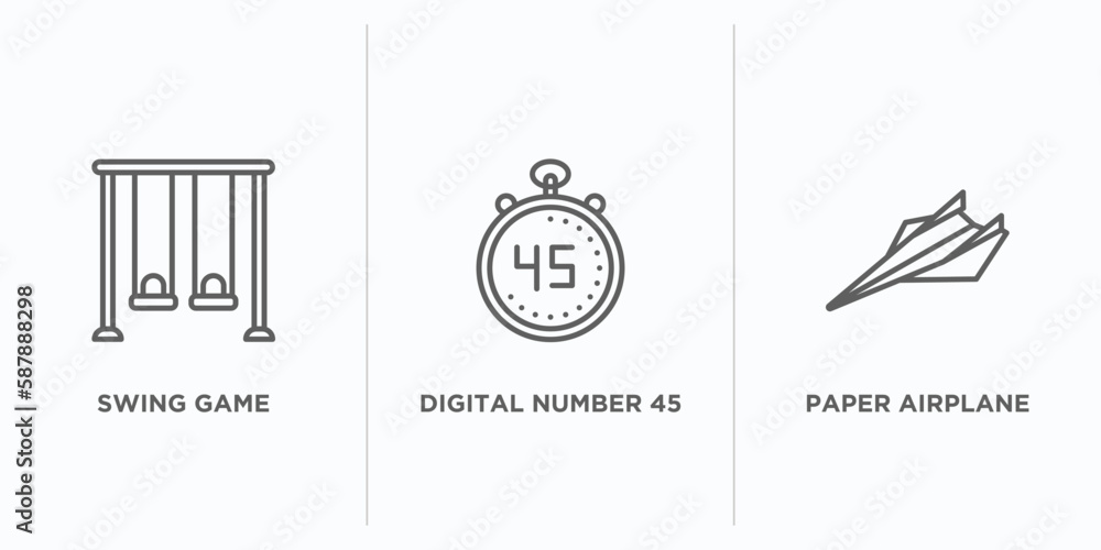 Aufkleber other outline icons set. thin line icons such as swing game, digital number 45, paper airplane vecto