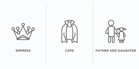 people outline icons set. thin line icons such as empress, cape, father and daughter vector. linear icon sheet can be used web and mobile