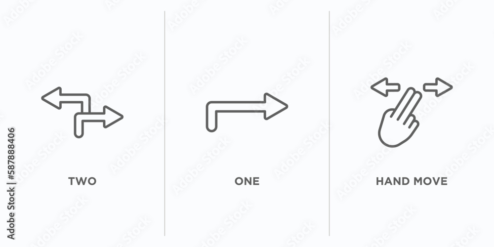 Poster orientation outline icons set. thin line icons such as two, one, hand move vector. linear icon sheet