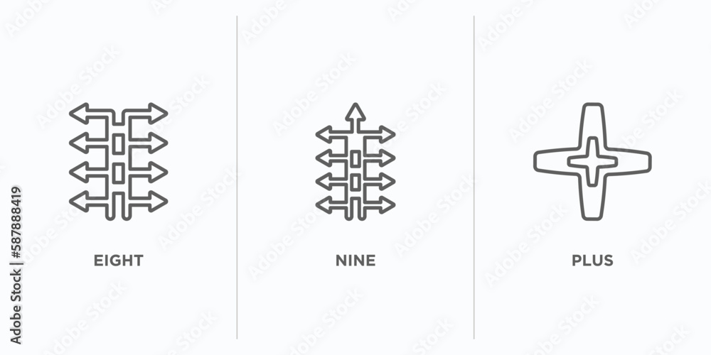 Poster orientation outline icons set. thin line icons such as eight, nine, plus vector. linear icon sheet c