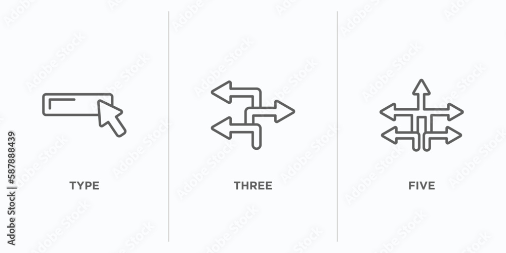 Poster orientation outline icons set. thin line icons such as type, three, five vector. linear icon sheet c