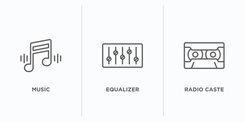 music outline icons set. thin line icons such as music, equalizer, radio caste vector. linear icon sheet can be used web and mobile