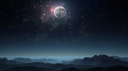 Fototapeta na wymiar Starry night on a big full moon, abstract, planetarium