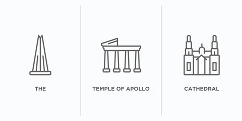 Obraz premium monuments outline icons set. thin line icons such as the, temple of apollo, cathedral vector. linear icon sheet can be used web and mobile
