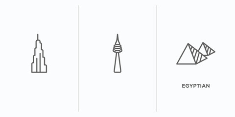 monuments outline icons set. thin line icons such as , egyptian vector. linear icon sheet can be used web and