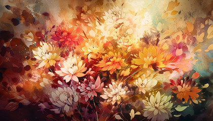 Fototapeta na wymiar Vibrant bouquet painted in colorful watercolors generated by AI