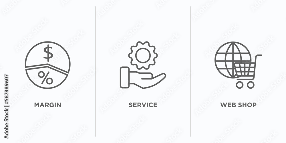 Poster marketing collection. outline icons set. thin line icons such as margin, service, web shop vector. l