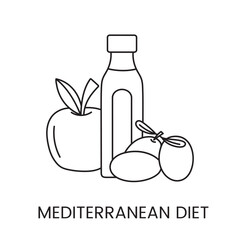 Mediterranean diet line icon in vector, illustration apple and olive oil.