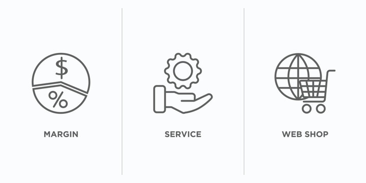 marketing collection. outline icons set. thin line icons such as margin, service, web shop vector. linear icon sheet can be used web and mobile