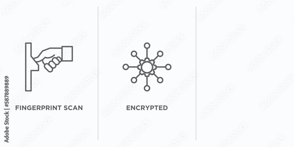 Poster internet security outline icons set. thin line icons such as fingerprint scan, encrypted, https vect