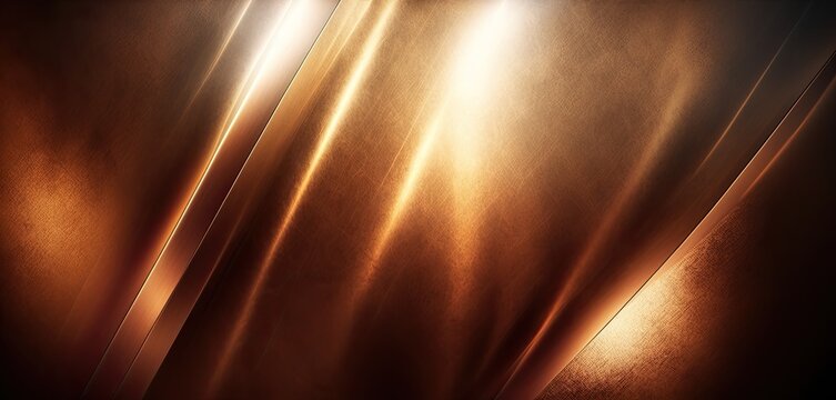 Shiny bronze copper metallic background. Light reflection metal texture wallpaper.