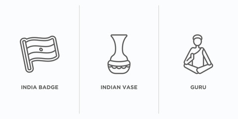 india outline icons set. thin line icons such as india badge, indian vase, guru vector. linear icon sheet can be used web and mobile