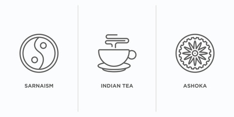 india outline icons set. thin line icons such as sarnaism, indian tea, ashoka vector. linear icon sheet can be used web and mobile