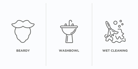 hygiene outline icons set. thin line icons such as beardy, washbowl, wet cleaning vector. linear icon sheet can be used web and mobile