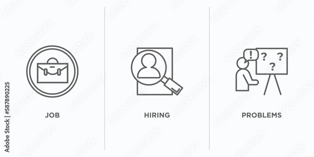 Aufkleber human resources outline icons set. thin line icons such as job, hiring, problems vector. linear icon