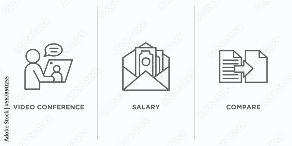 Aufkleber human resources outline icons set. thin line icons such as video conference, salary, compare vector.
