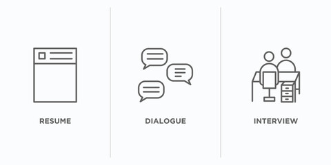 human resources outline icons set. thin line icons such as resume, dialogue, interview vector. linear icon sheet can be used web and mobile