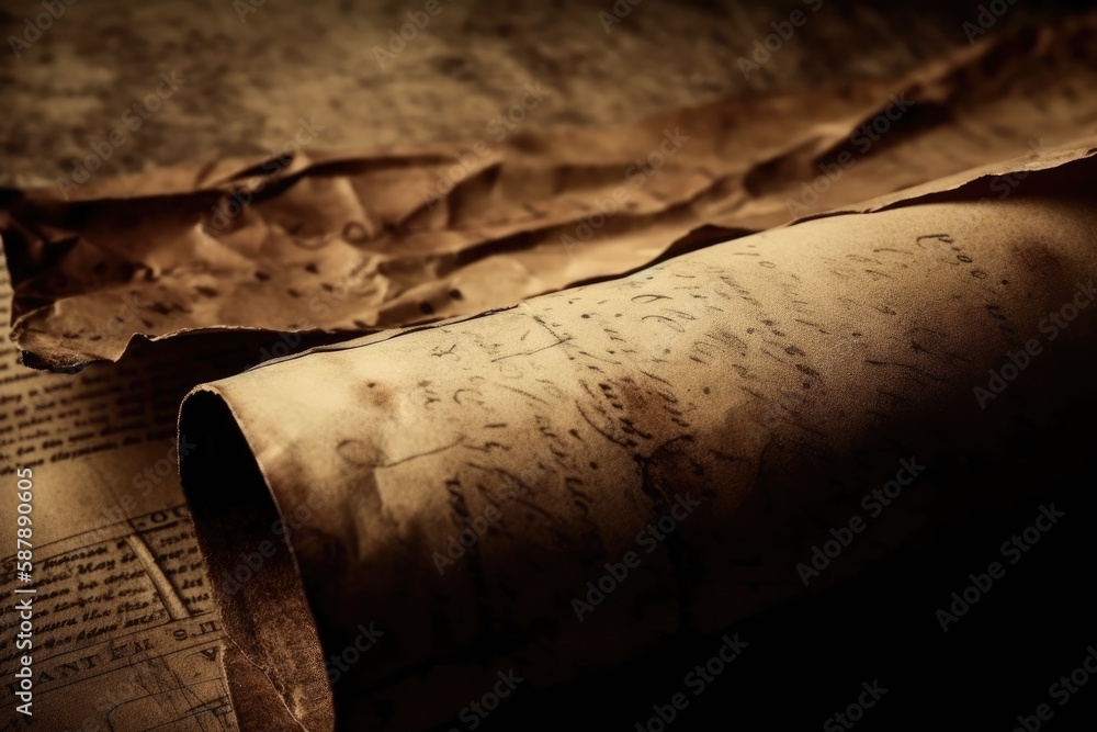 Poster blank scroll resting on a wooden table. generative ai
