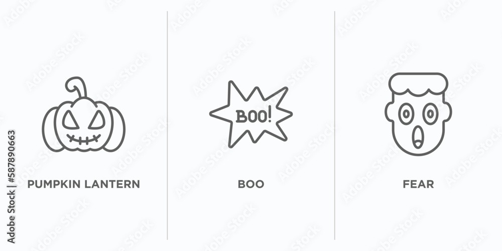 Poster halloween outline icons set. thin line icons such as pumpkin lantern, boo, fear vector. linear icon 