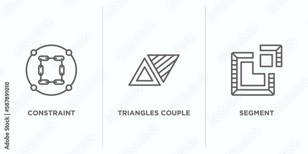 Poster geometric figure outline icons set. thin line icons such as constraint, triangles couple, segment ve