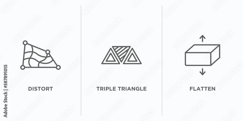 Poster geometric figure outline icons set. thin line icons such as distort, triple triangle, flatten vector