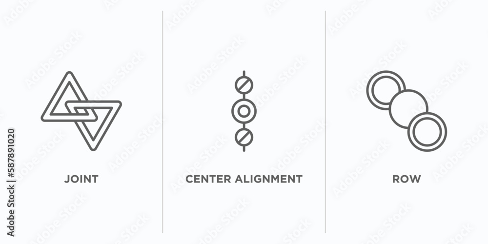 Poster geometric figure outline icons set. thin line icons such as joint, center alignment, row vector. lin