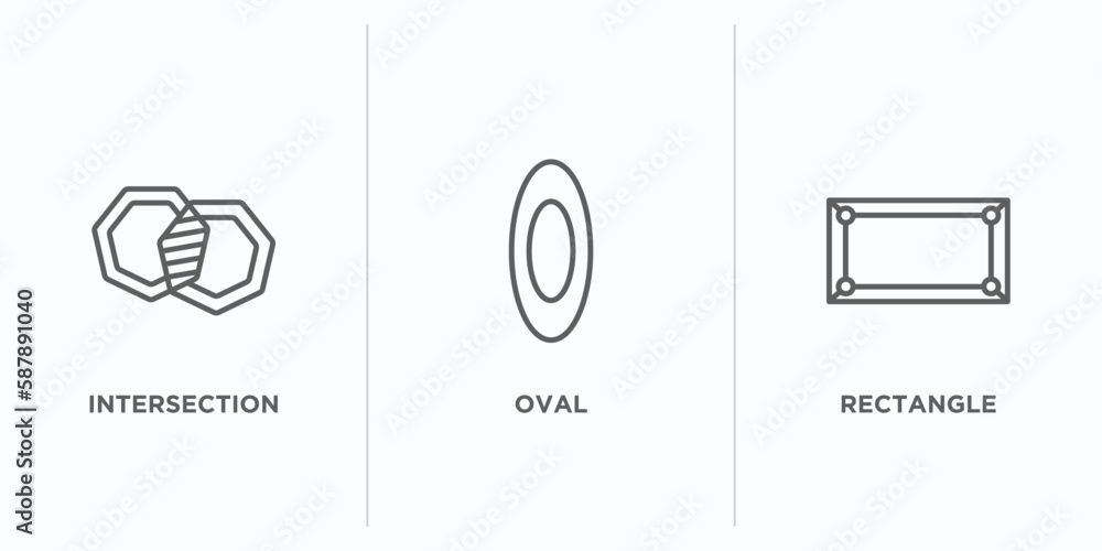 Poster geometric figure outline icons set. thin line icons such as intersection, oval, rectangle vector. li