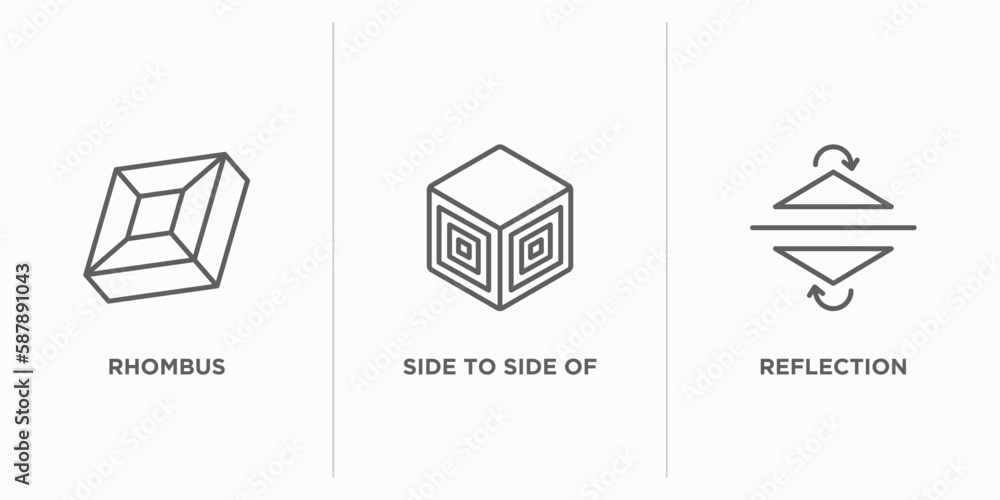 Poster geometric figure collection. outline icons set. thin line icons such as rhombus, side to side of a c