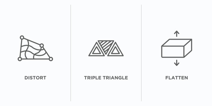 geometric figure outline icons set. thin line icons such as distort, triple triangle, flatten vector. linear icon sheet can be used web and mobile