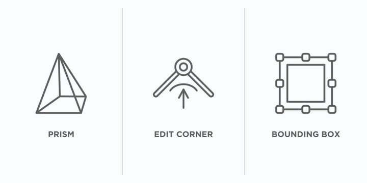 geometric figure outline icons set. thin line icons such as prism, edit corner, bounding box vector. linear icon sheet can be used web and mobile
