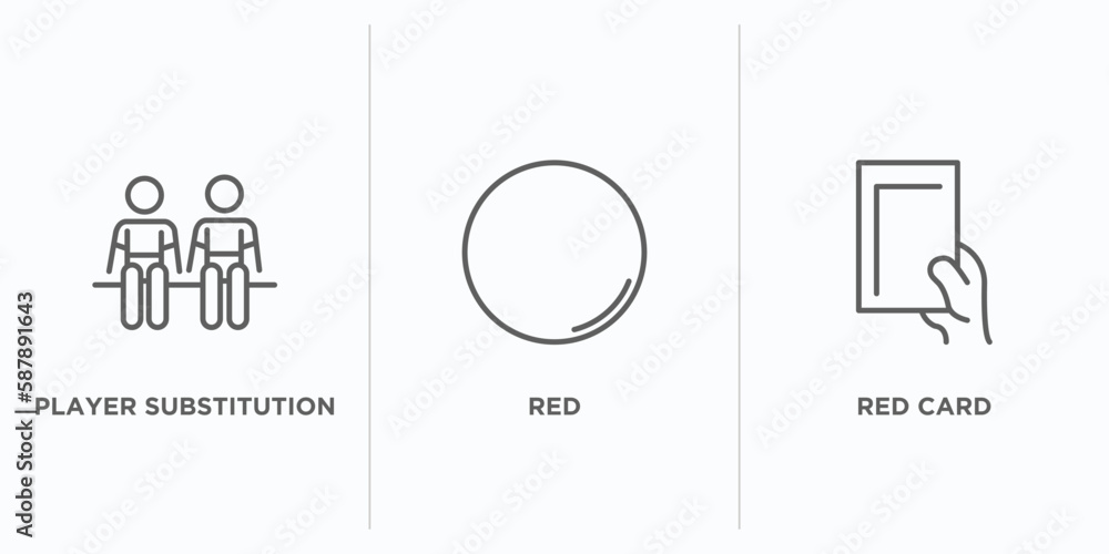 Poster football outline icons set. thin line icons such as player substitution, red, red card vector. linea