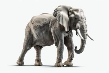 Fototapeta na wymiar Illustration of an elephant standing confidently on a blank white background. Generative AI