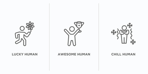 feelings outline icons set. thin line icons such as lucky human, awesome human, chill human vector. linear icon sheet can be used web and mobile