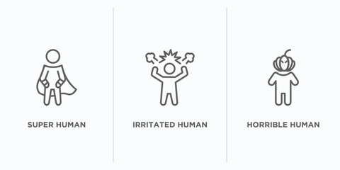 feelings outline icons set. thin line icons such as super human, irritated human, horrible human vector. linear icon sheet can be used web and mobile