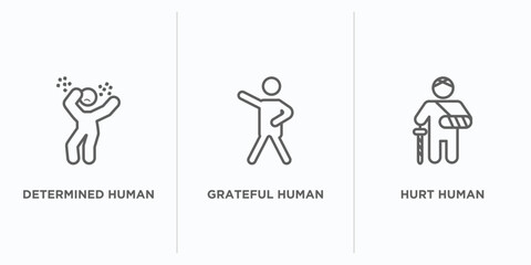 feelings outline icons set. thin line icons such as determined human, grateful human, hurt human vector. linear icon sheet can be used web and mobile