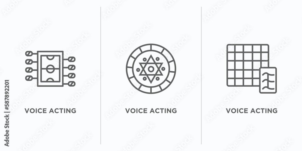 Poster arcade outline icons set. thin line icons such as voice acting, voice acting, voice acting vector. l