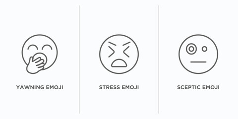 emoji outline icons set. thin line icons such as yawning emoji, stress emoji, sceptic vector. linear icon sheet can be used web and mobile
