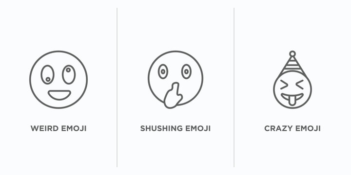 emoji outline icons set. thin line icons such as weird emoji, shushing emoji, crazy vector. linear icon sheet can be used web and mobile