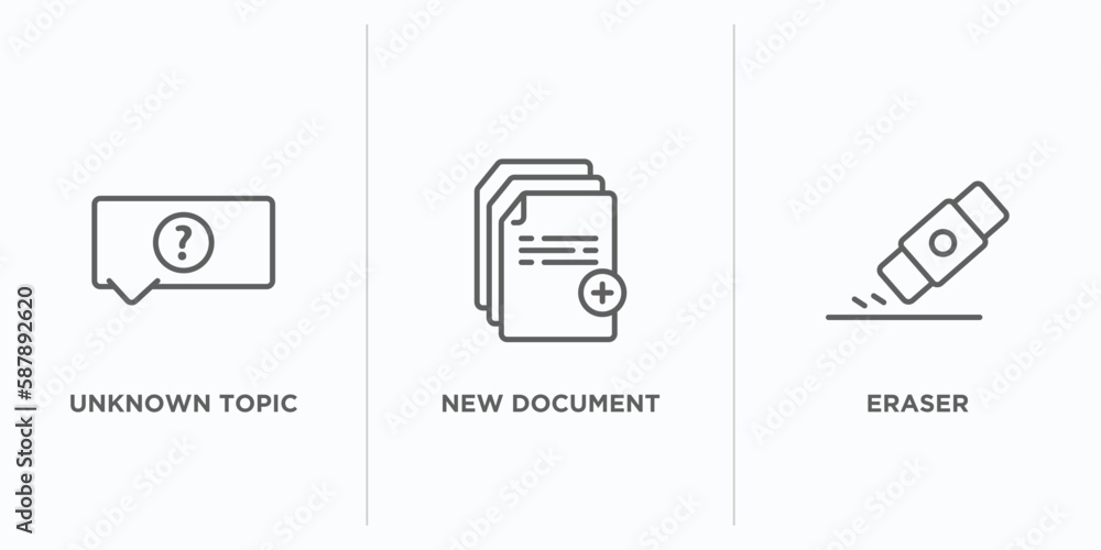 Aufkleber education outline icons set. thin line icons such as unknown topic, new document, eraser vector. lin