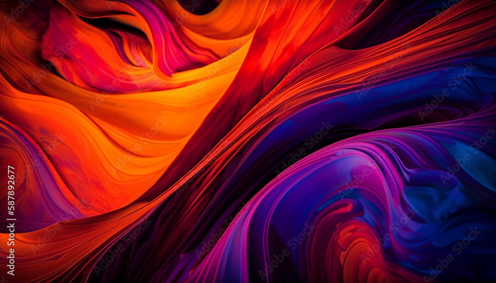 Poster flowing liquid creates vibrant wave pattern design generated by ai