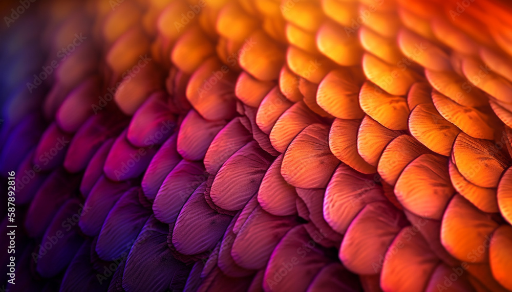Poster vibrant colored feathers in a macro close up generated by ai