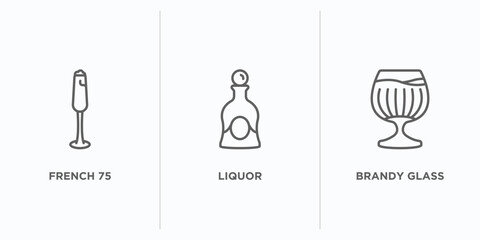 drinks outline icons set. thin line icons such as french 75, liquor, brandy glass vector. linear icon sheet can be used web and mobile