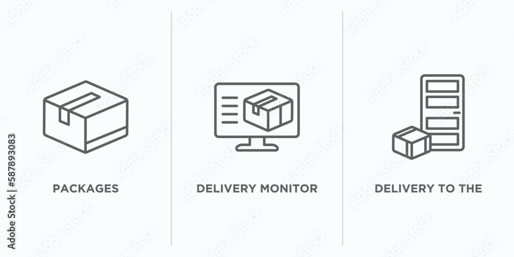 Aufkleber delivery and logistic outline icons set. thin line icons such as packages, delivery monitor, deliver