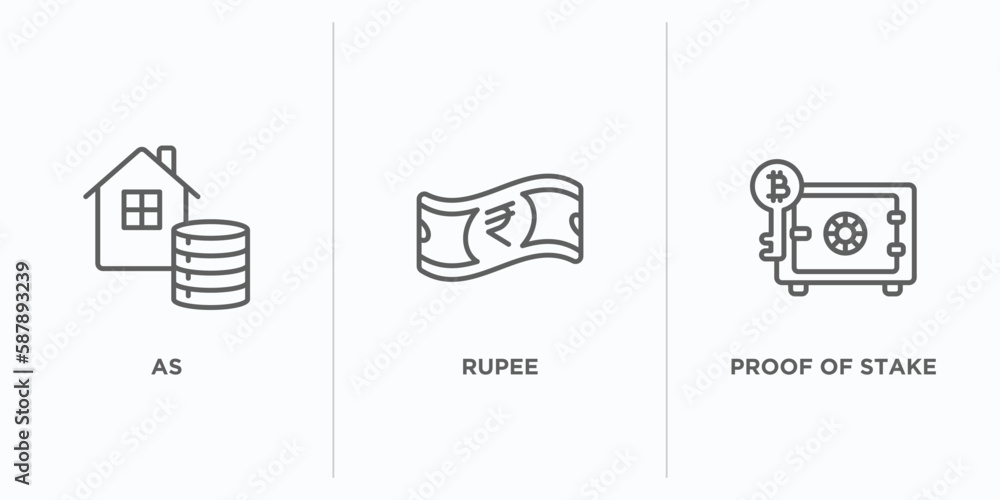 Aufkleber cryptocurrency outline icons set. thin line icons such as as, rupee, proof of stake vector. linear i
