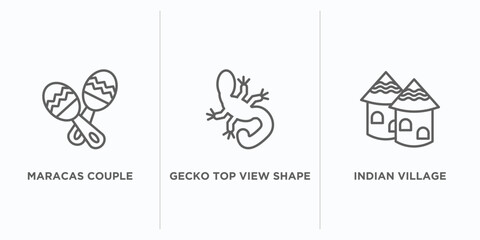 culture outline icons set. thin line icons such as maracas couple, gecko top view shape, indian village vector. linear icon sheet can be used web and mobile